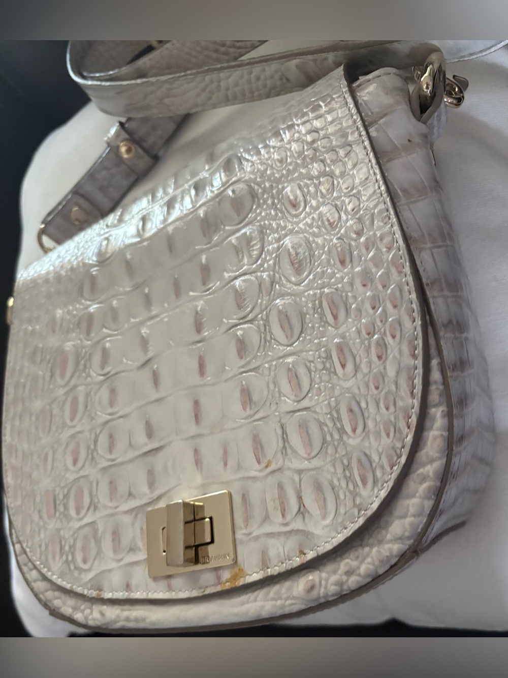 Brahmin Sony ivory sea glass Melbourne Croc-Leather Crossbody with Gold Hardware - Picture 13 of 13